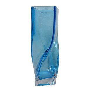 Krosno Blue Crystal Twist Colum Vase 12" Polish Crystal Preowned Heavy